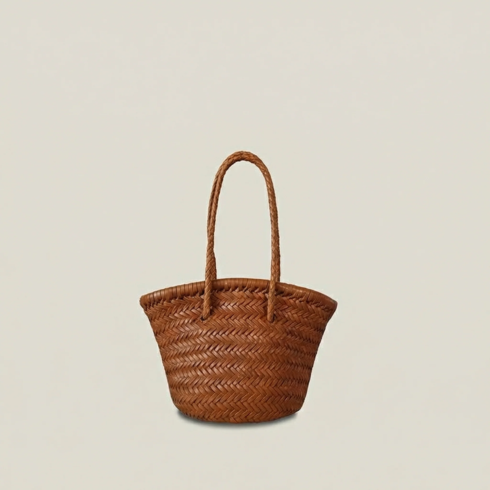 Top Grain Leather Woven Bucket Bag - Image 9