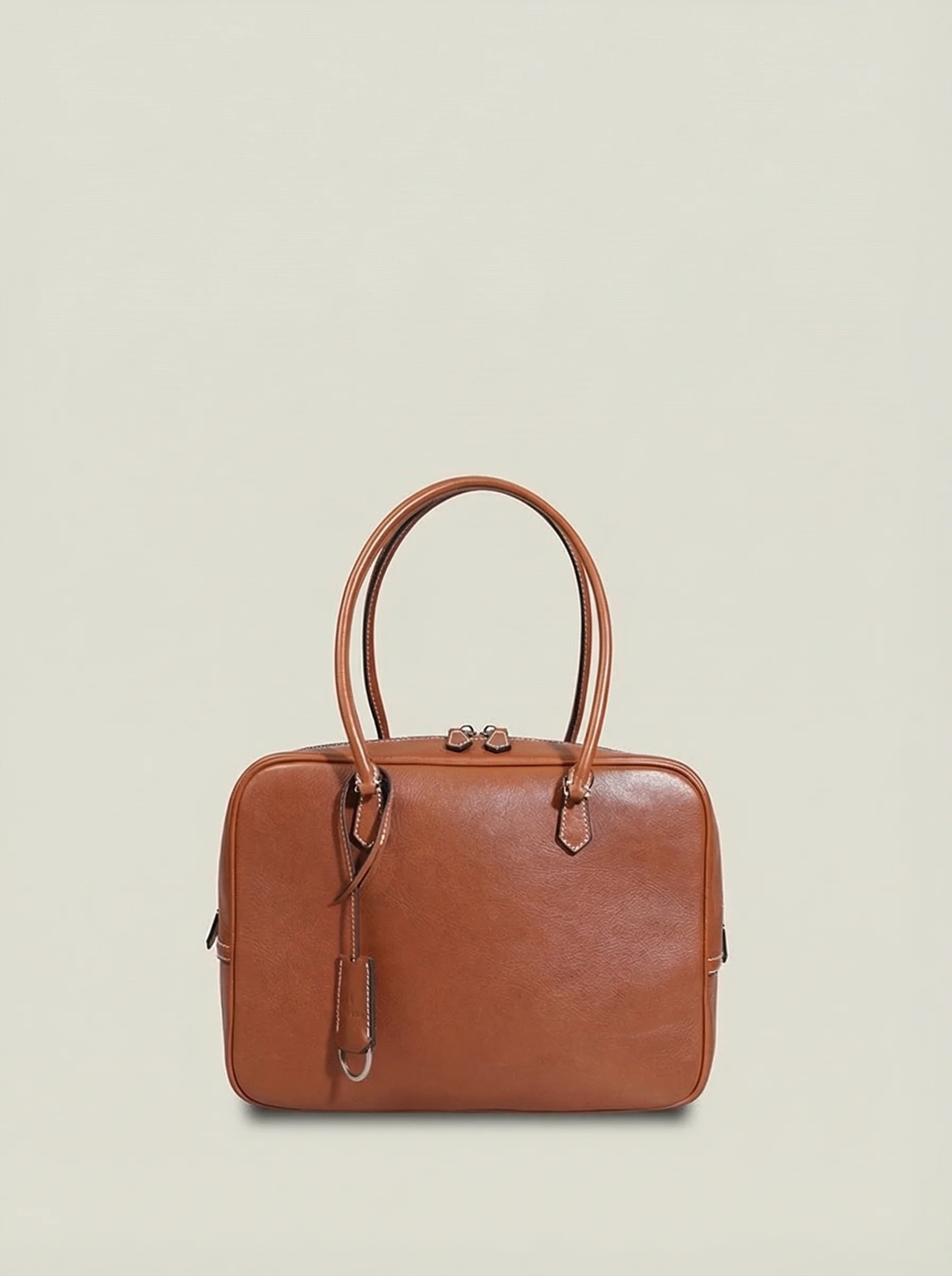 Top-Grain Leather Zip-Top Satchel - Image 3