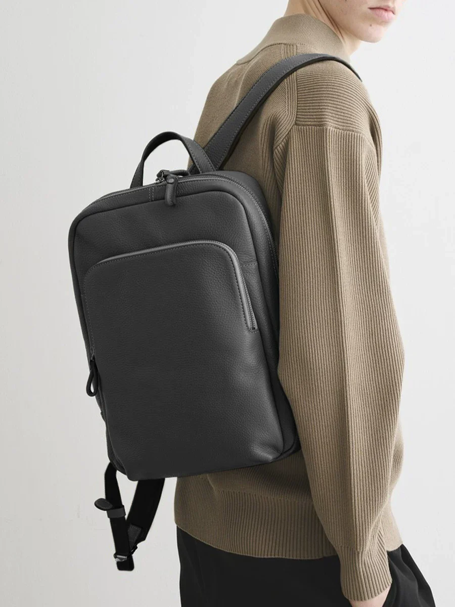 Top-Grain Pebble-Grain Leather Backpack