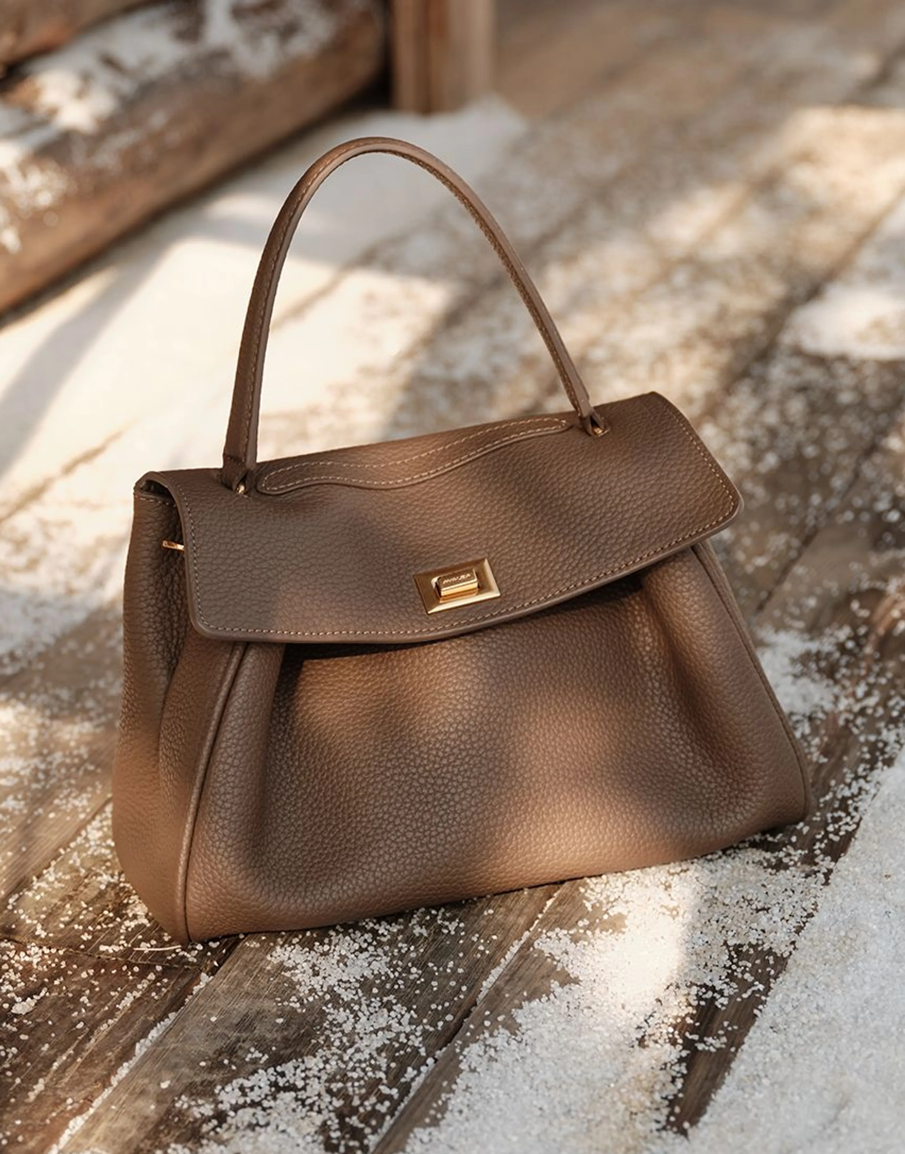 Top-Grain Pebbled Cowhide Flap Satchel - Image 6
