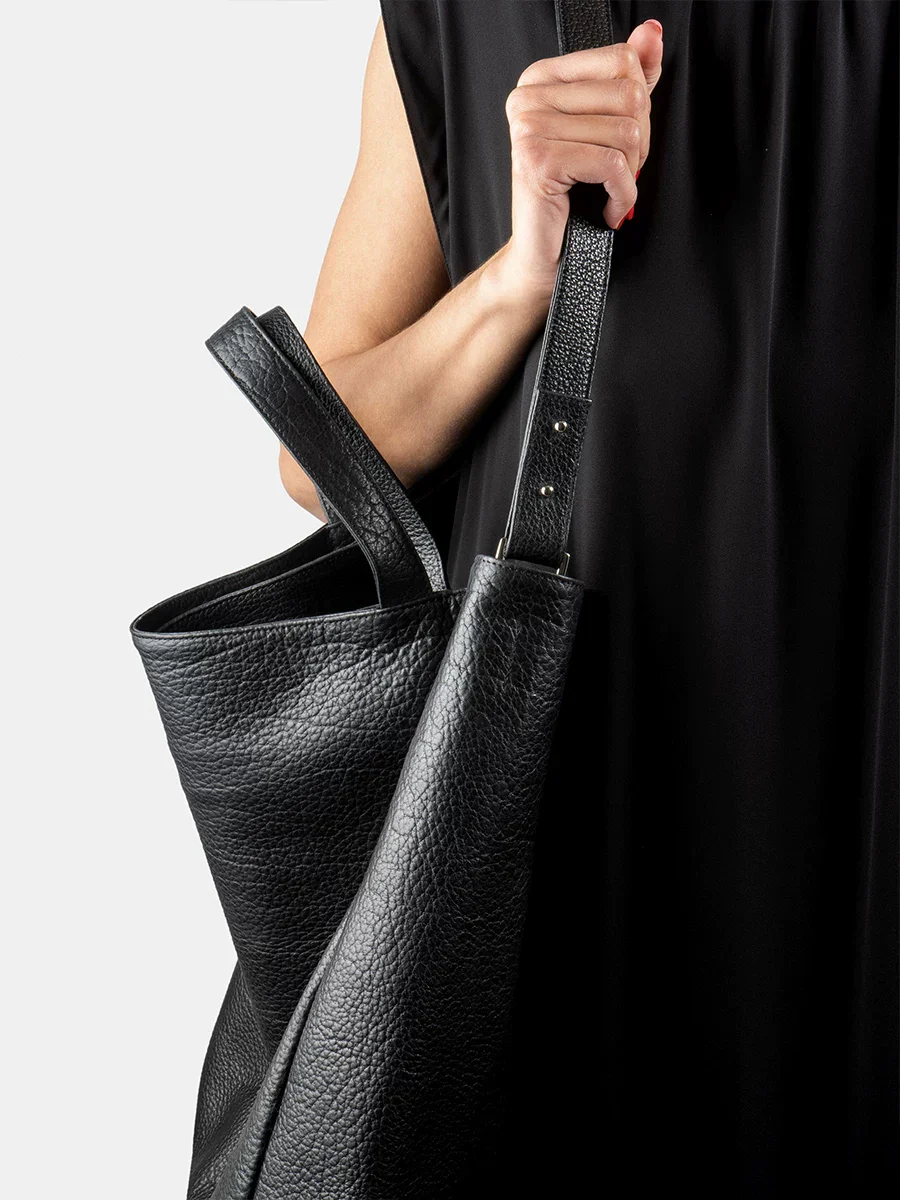 Top-Grain Pebbled Leather Convertible Tote - Image 3