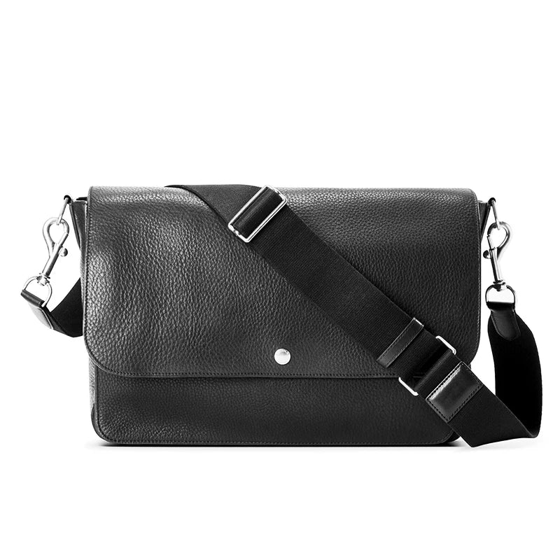 Top-Grain Pebbled Leather Flap Messenger Bag - Image 7