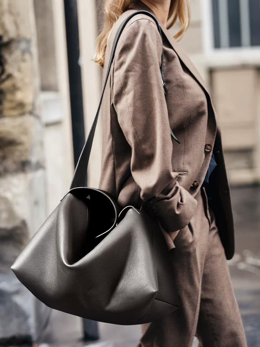 Top-Grain Pebbled Leather Hobo Bag