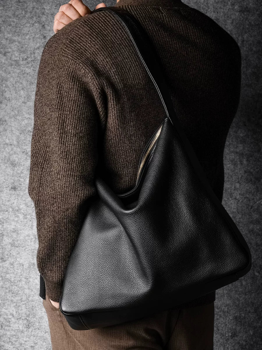 Top-Grain Pebbled Leather Hobo Tote