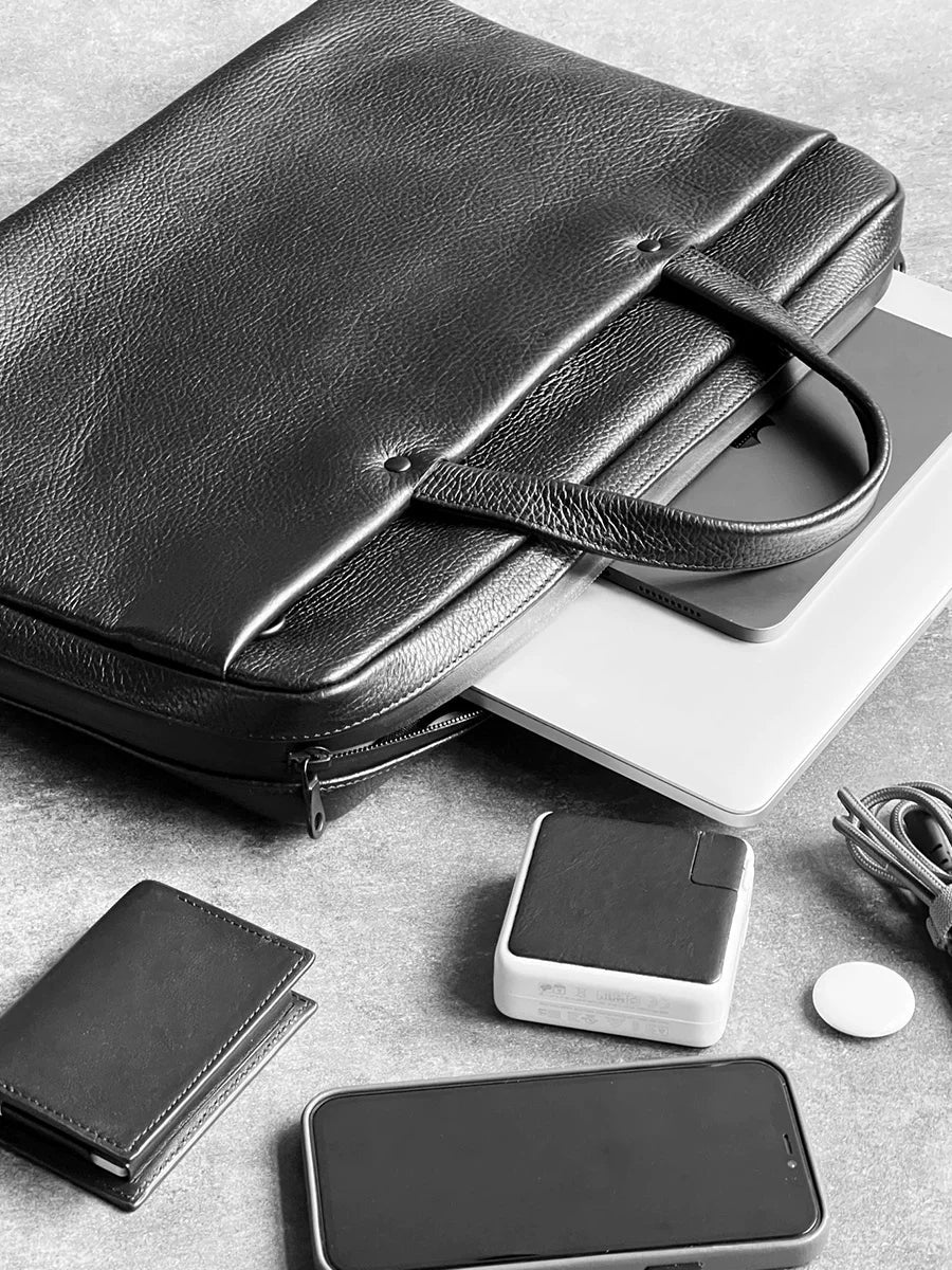 Top-Grain Pebbled Leather Laptop Briefcase - Image 2
