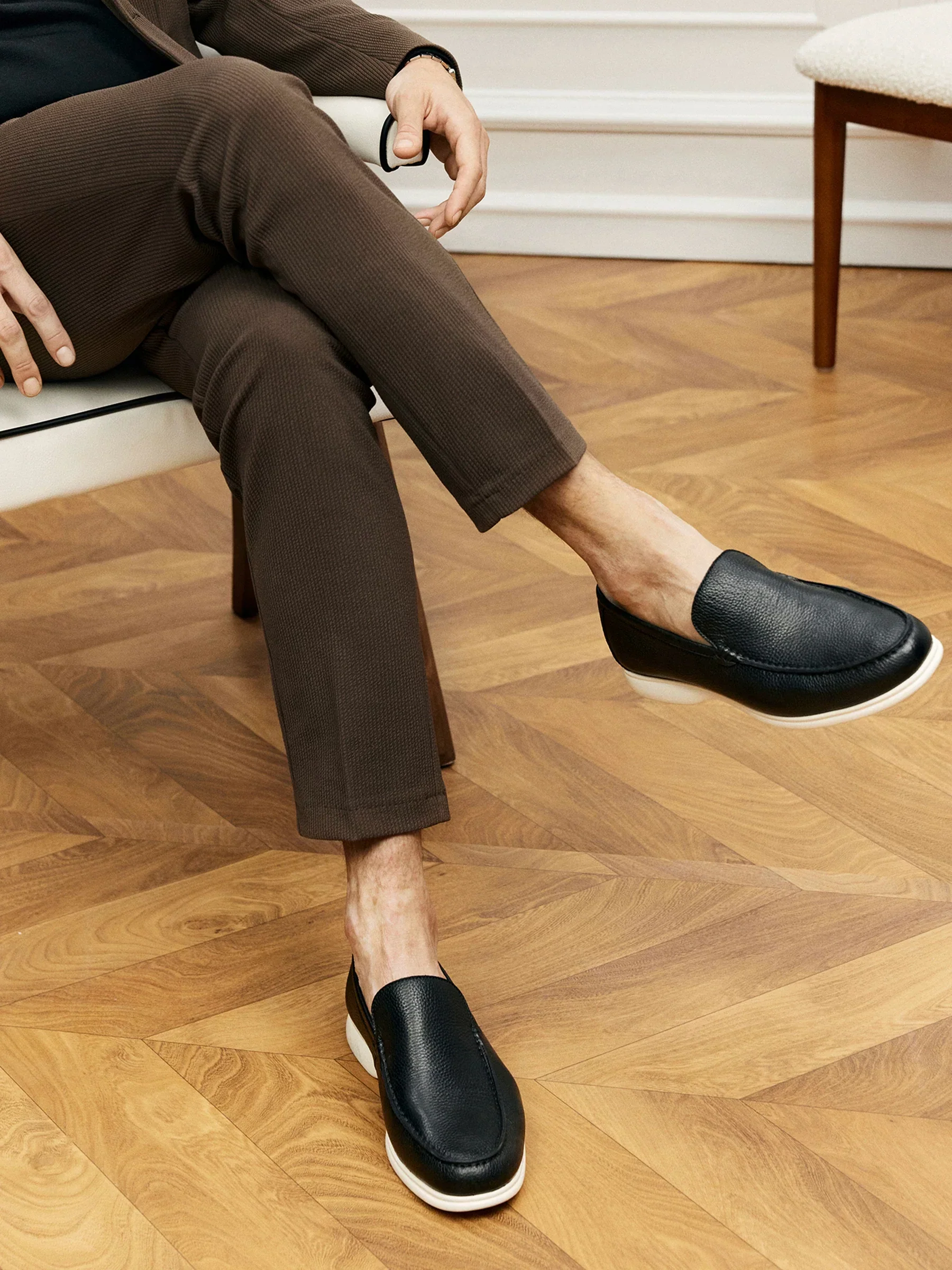 Top-Grain Pebbled Leather Moc-Toe Loafers
