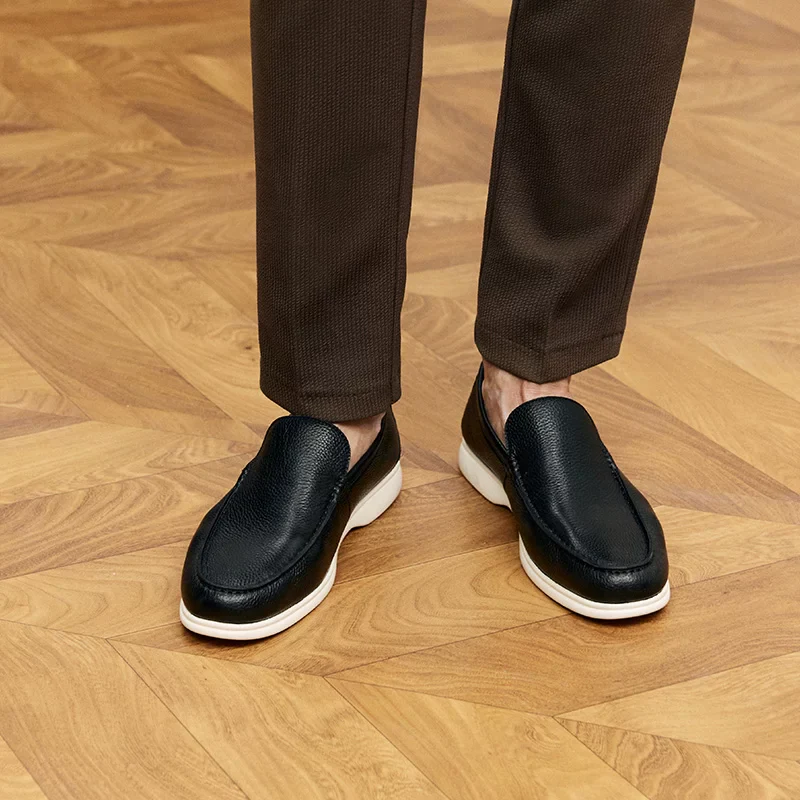 Top-Grain Pebbled Leather Moc-Toe Loafers - Image 3