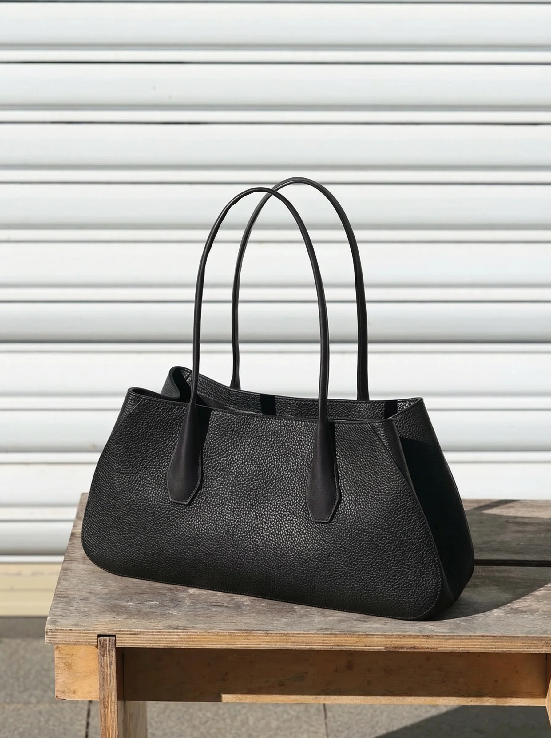 Top-Grain Pebbled Leather Shoulder Tote - Image 3