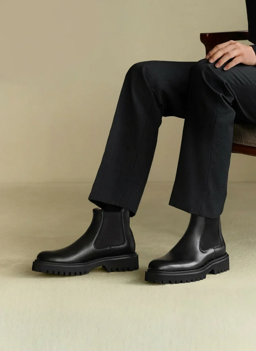 Top-Grain Polished Leather Lug-Sole Chelsea Boots - Image 2