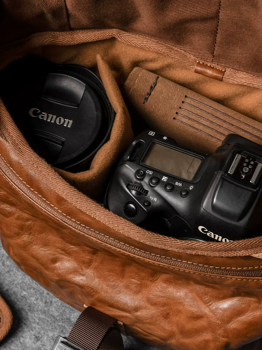 Top-Grain Vegetable-Tanned Leather Camera Messenger Bag - Image 5