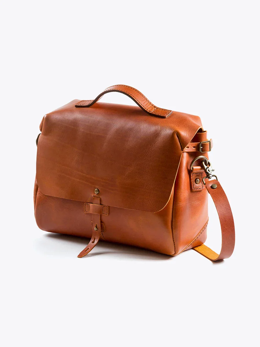 Top-Grain Vegetable-Tanned Leather Messenger Satchel - Image 3