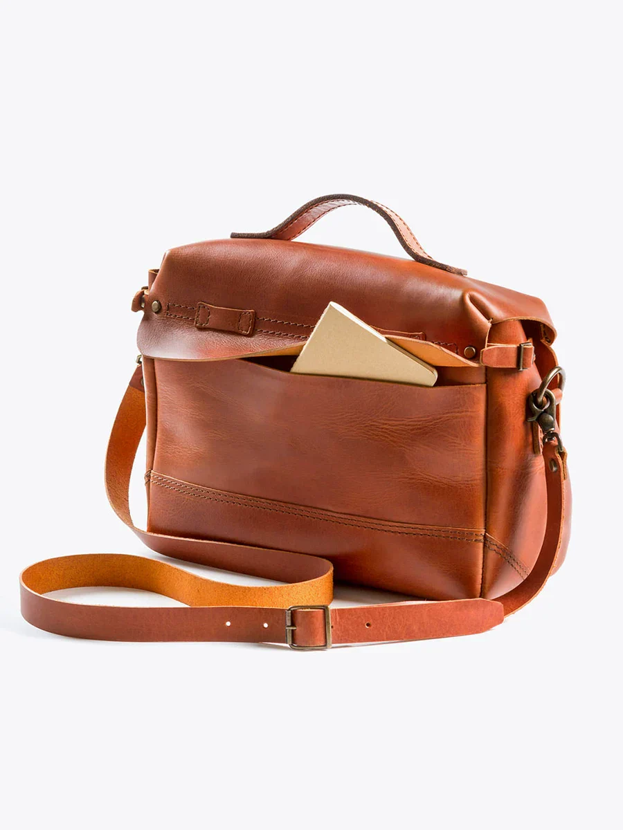 Top-Grain Vegetable-Tanned Leather Messenger Satchel - Image 4