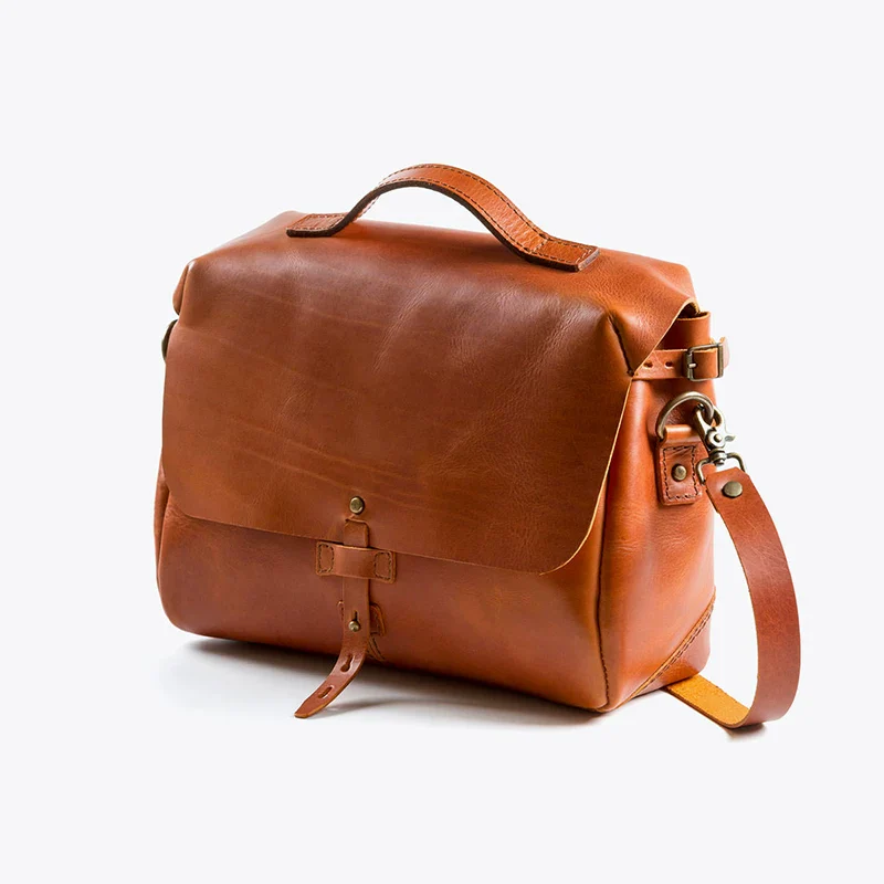 Top-Grain Vegetable-Tanned Leather Messenger Satchel - Image 6