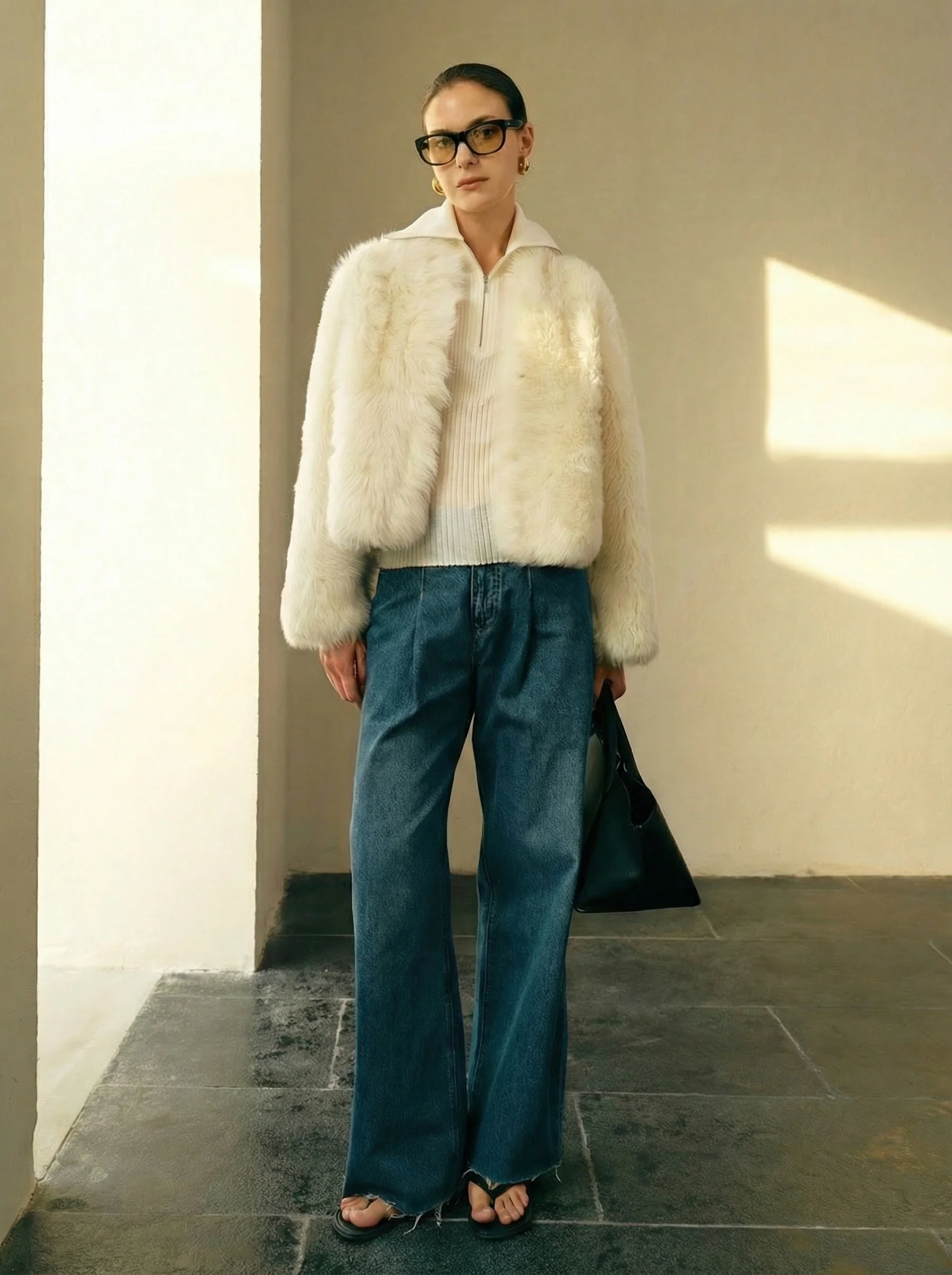 Toscana Shearling Cropped Jacket - Image 7