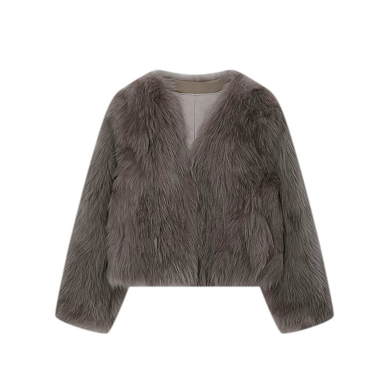 Triangle Collar Fox Fur Jacket - Image 3