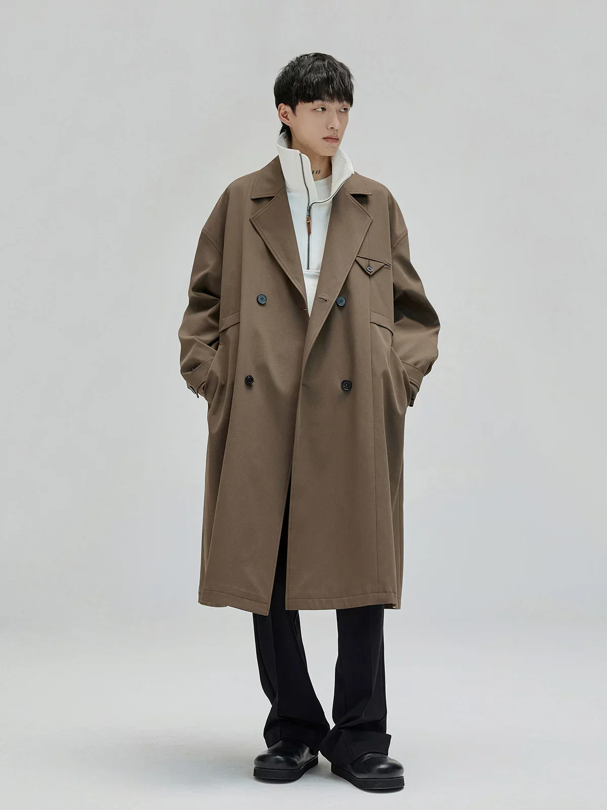 Triangular-Flap Double-Breasted Overcoat