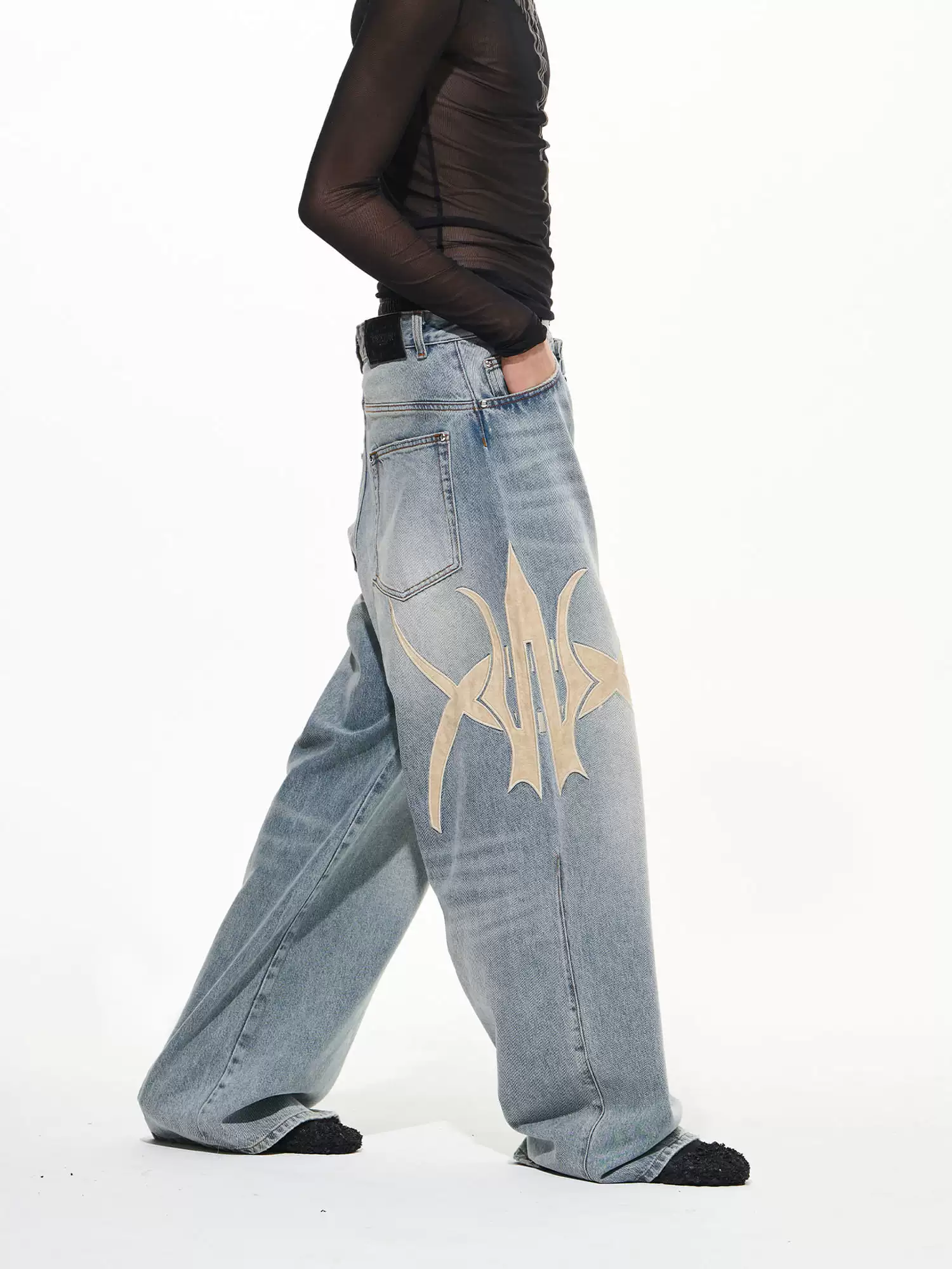 Tribal Embroidered Wide-Leg Jeans - Image 2