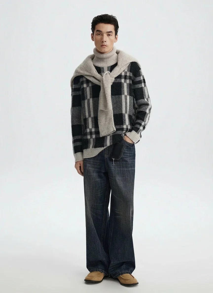 Tricolor Check Wool-Blend Turtleneck Sweater - Image 2