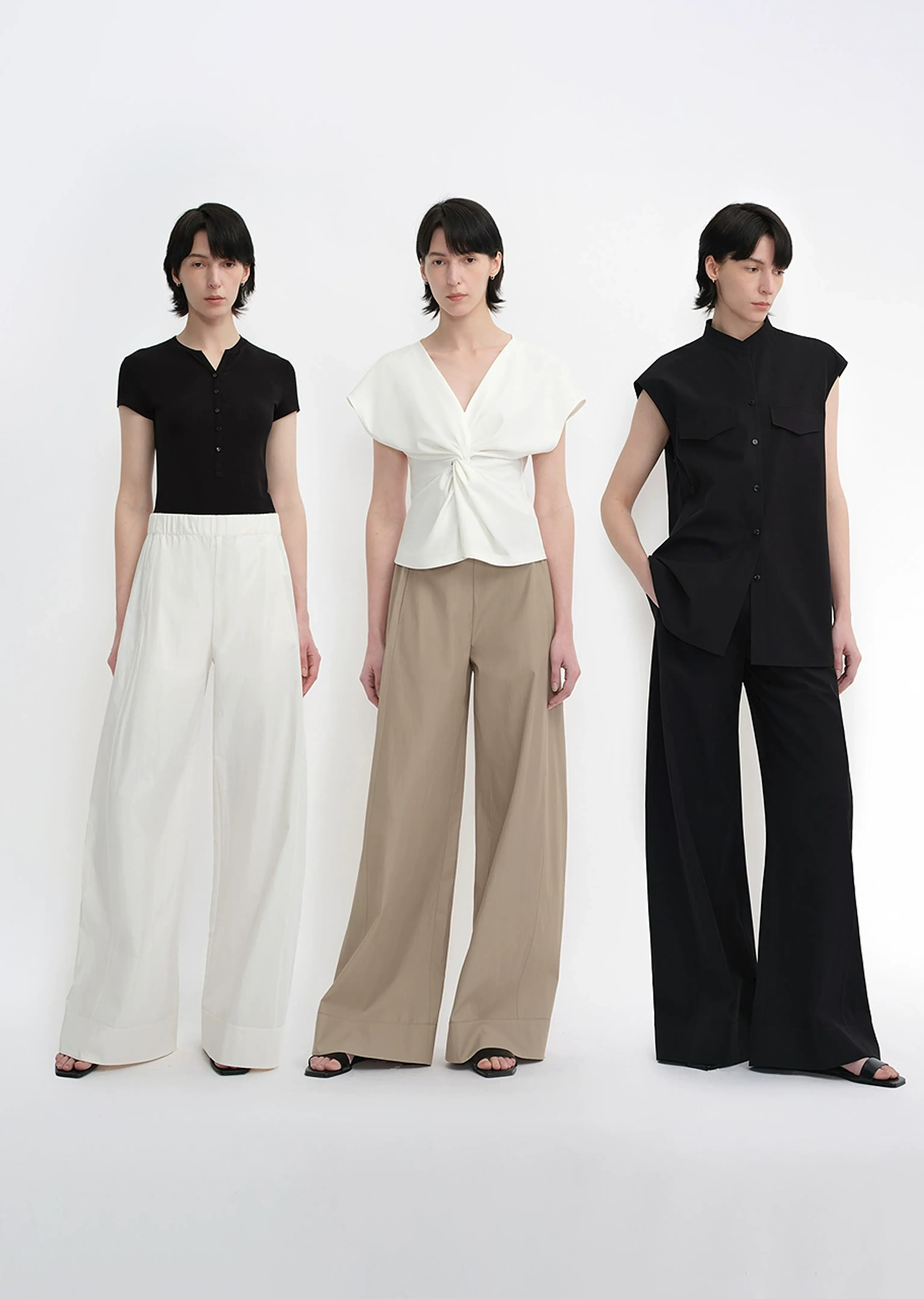Twill Elastic-Waist Wide-Leg Pants - Image 3