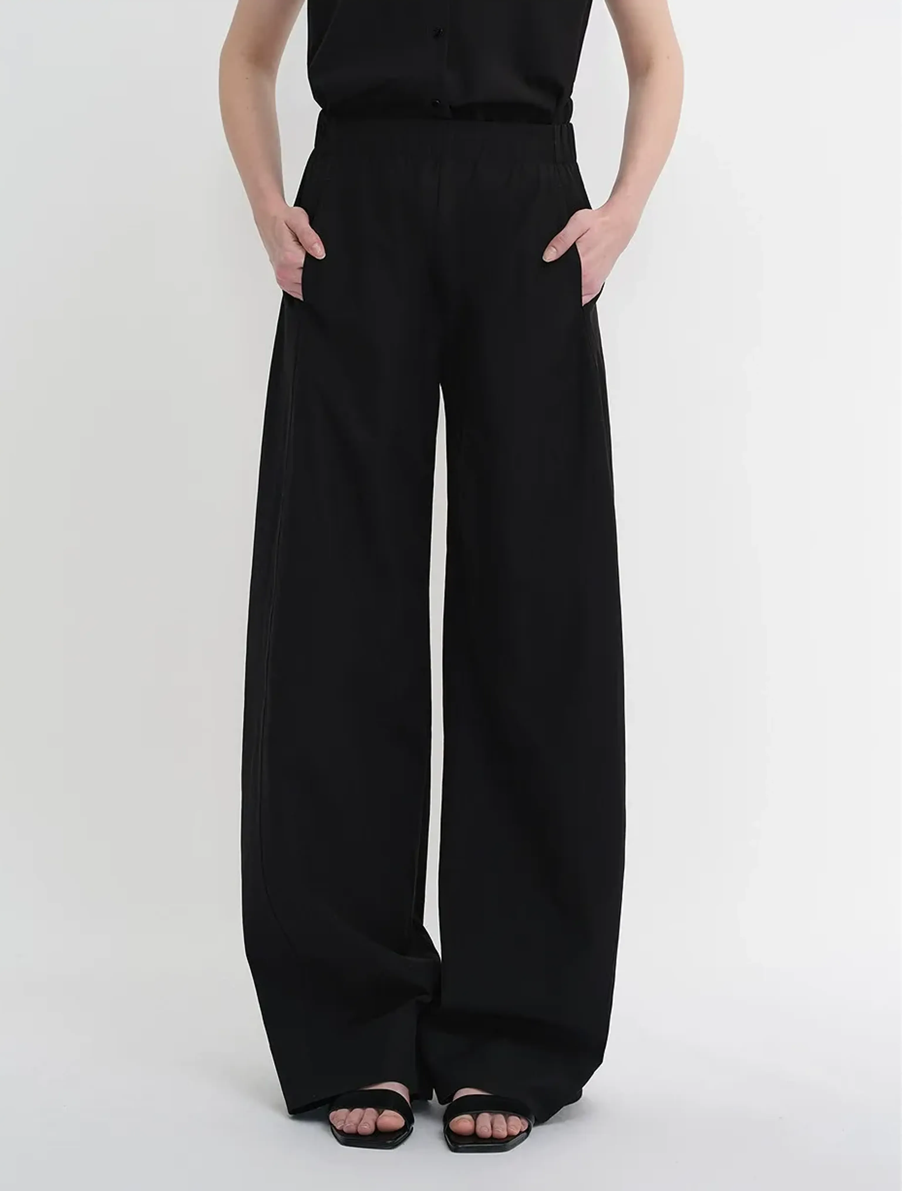 Twill Elastic-Waist Wide-Leg Pants - Image 6