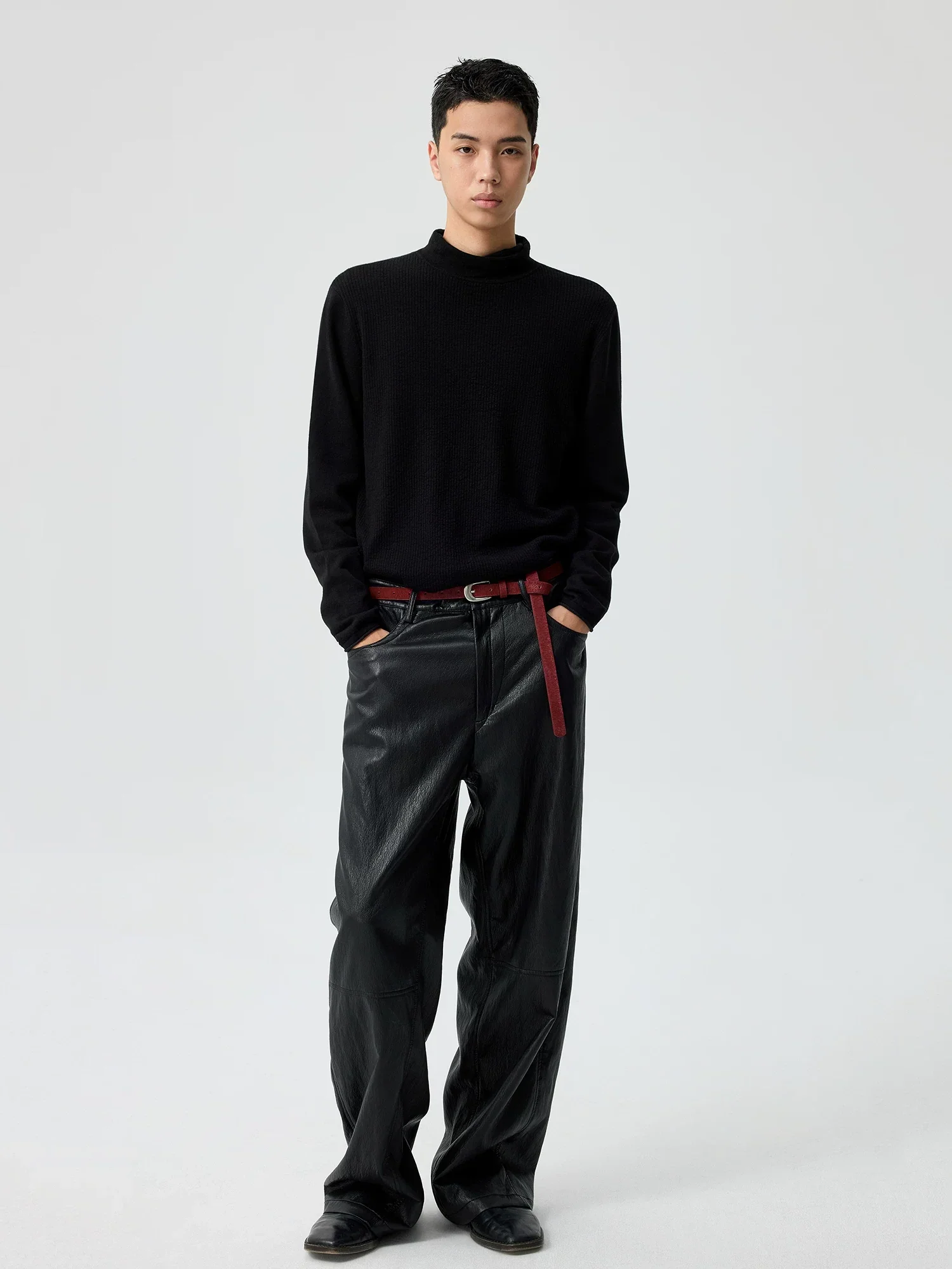 Twist-Seam Faux Leather Wide-Leg Trousers - Image 2