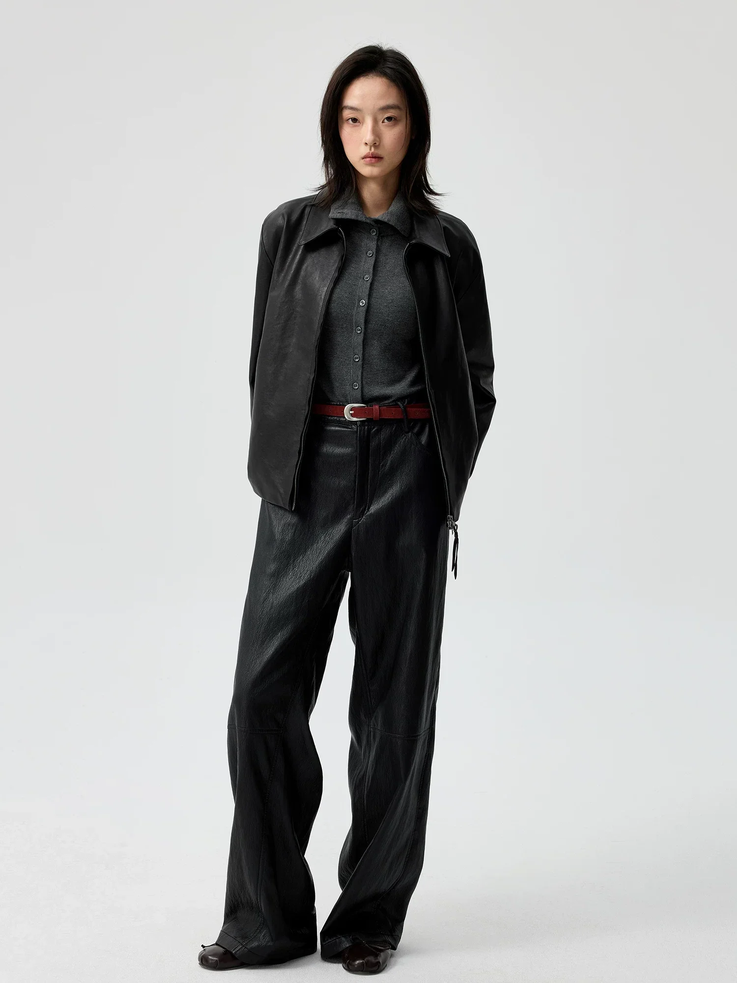 Twist-Seam Faux Leather Wide-Leg Trousers - Image 4