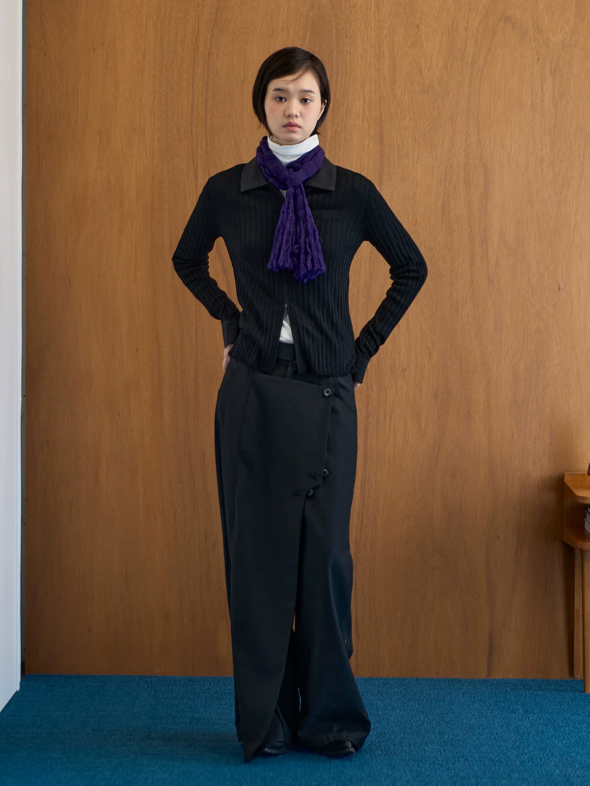 Two-Color Hollow Knitted Tassel Scarf - Image 2