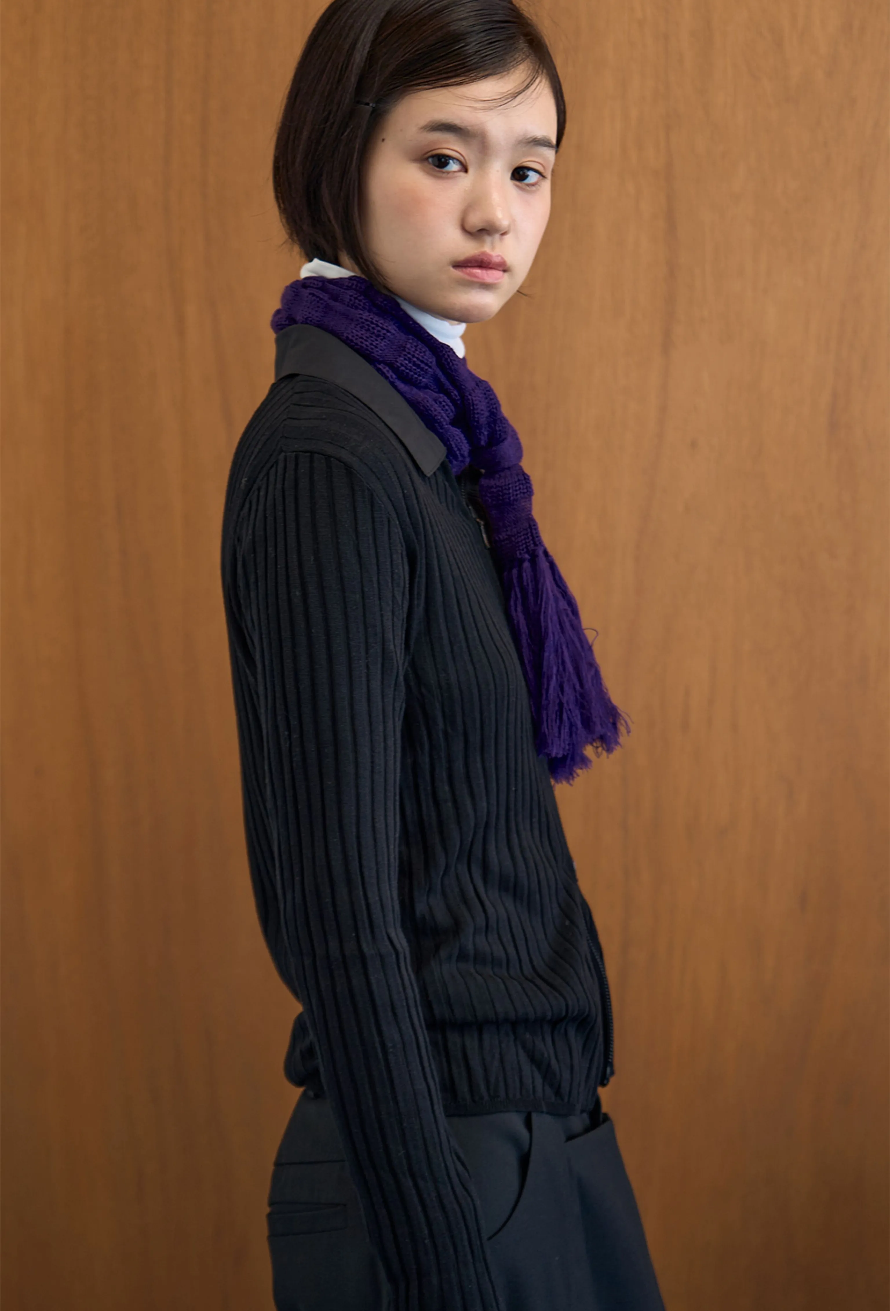 Two-Color Hollow Knitted Tassel Scarf - Image 5