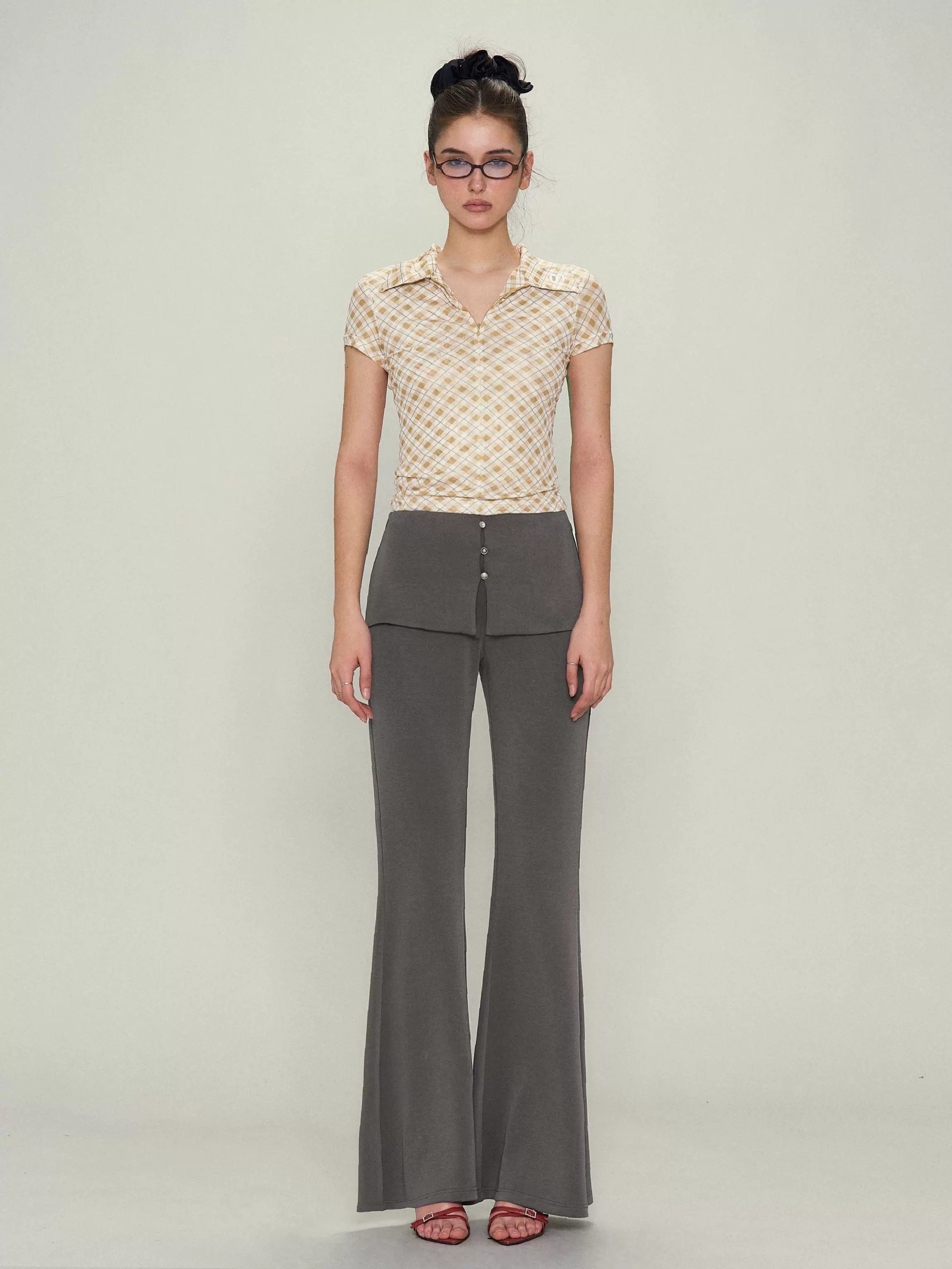 Two-Color Plaid Mesh Polo Top - Image 3