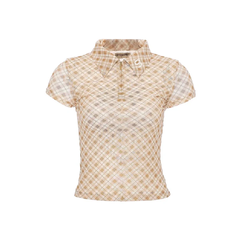 Two-Color Plaid Mesh Polo Top - Image 5