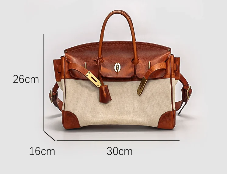 Two-Tone Canvas and Leather Handbag - Image 11