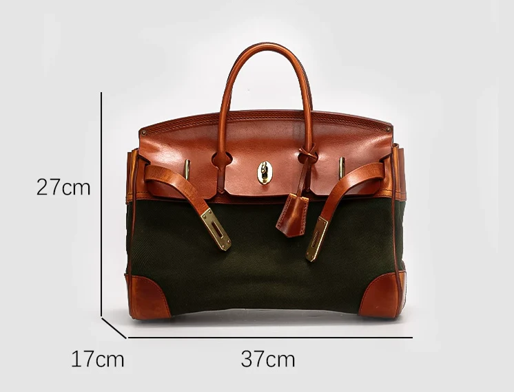 Two-Tone Canvas and Leather Handbag - Image 12