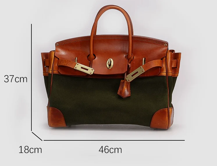 Two-Tone Canvas and Leather Handbag - Image 13