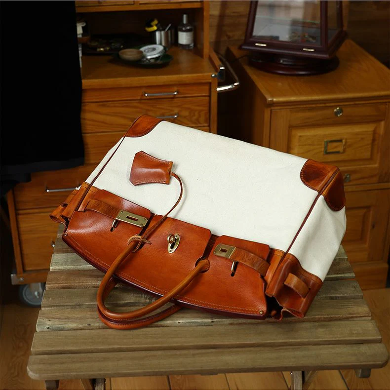 Two-Tone Canvas and Leather Handbag - Image 15