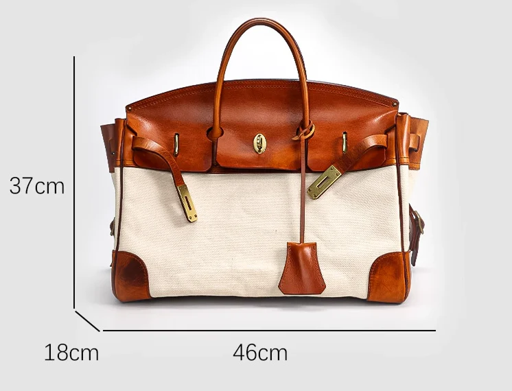 Two-Tone Canvas and Leather Handbag - Image 16