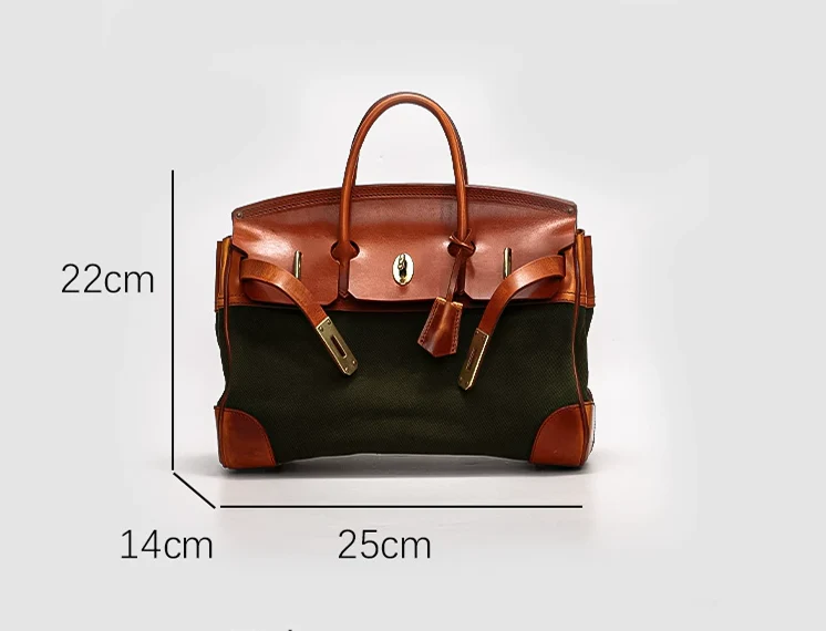 Two-Tone Canvas and Leather Handbag - Image 17