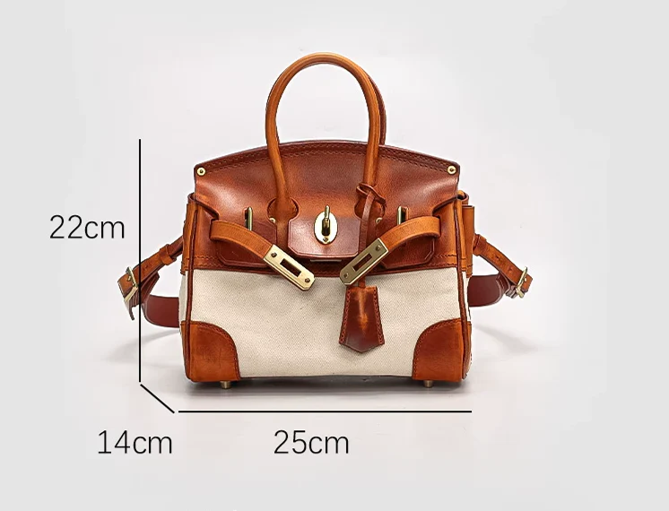 Two-Tone Canvas and Leather Handbag - Image 18