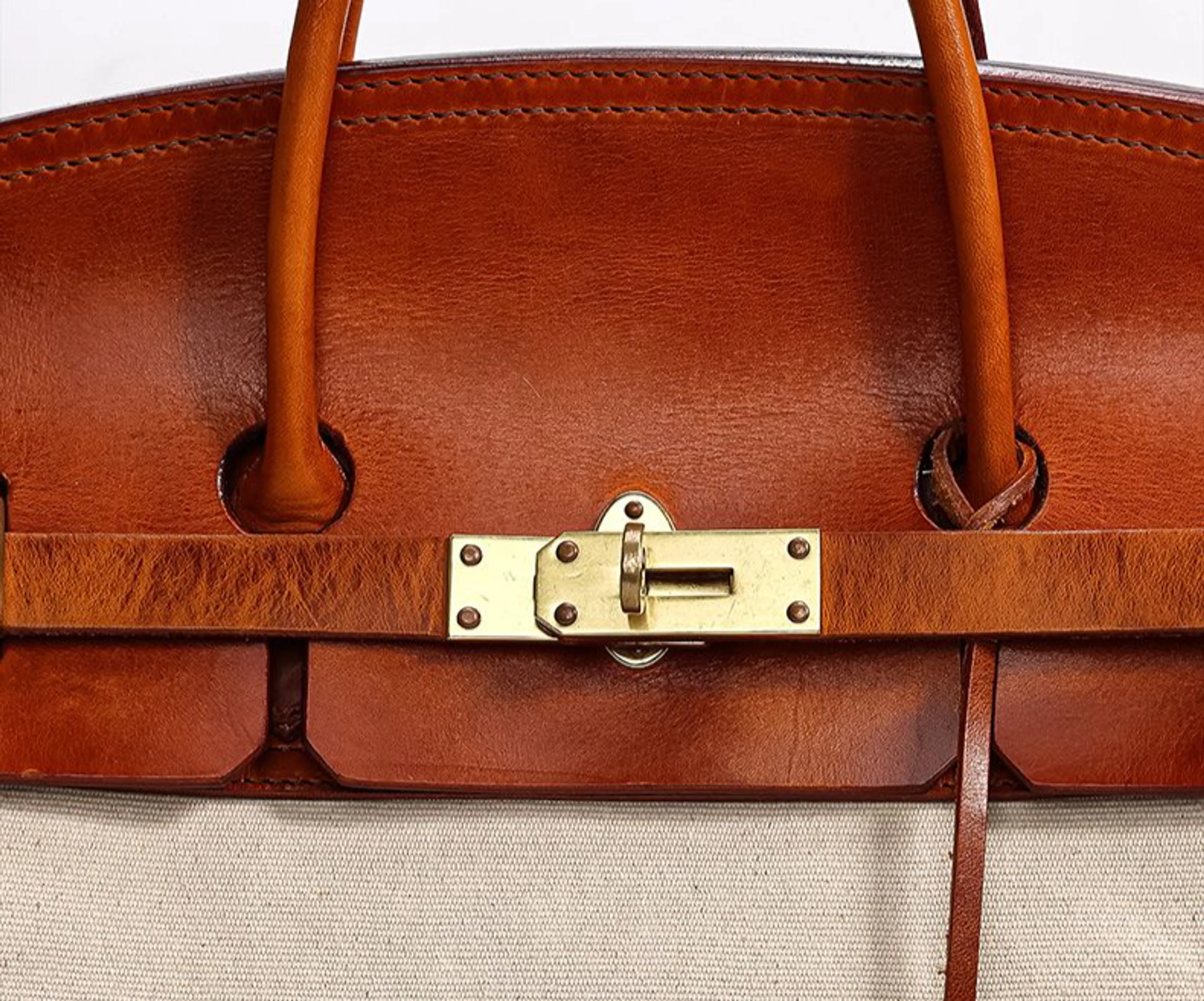 Two-Tone Canvas and Leather Handbag - Image 19