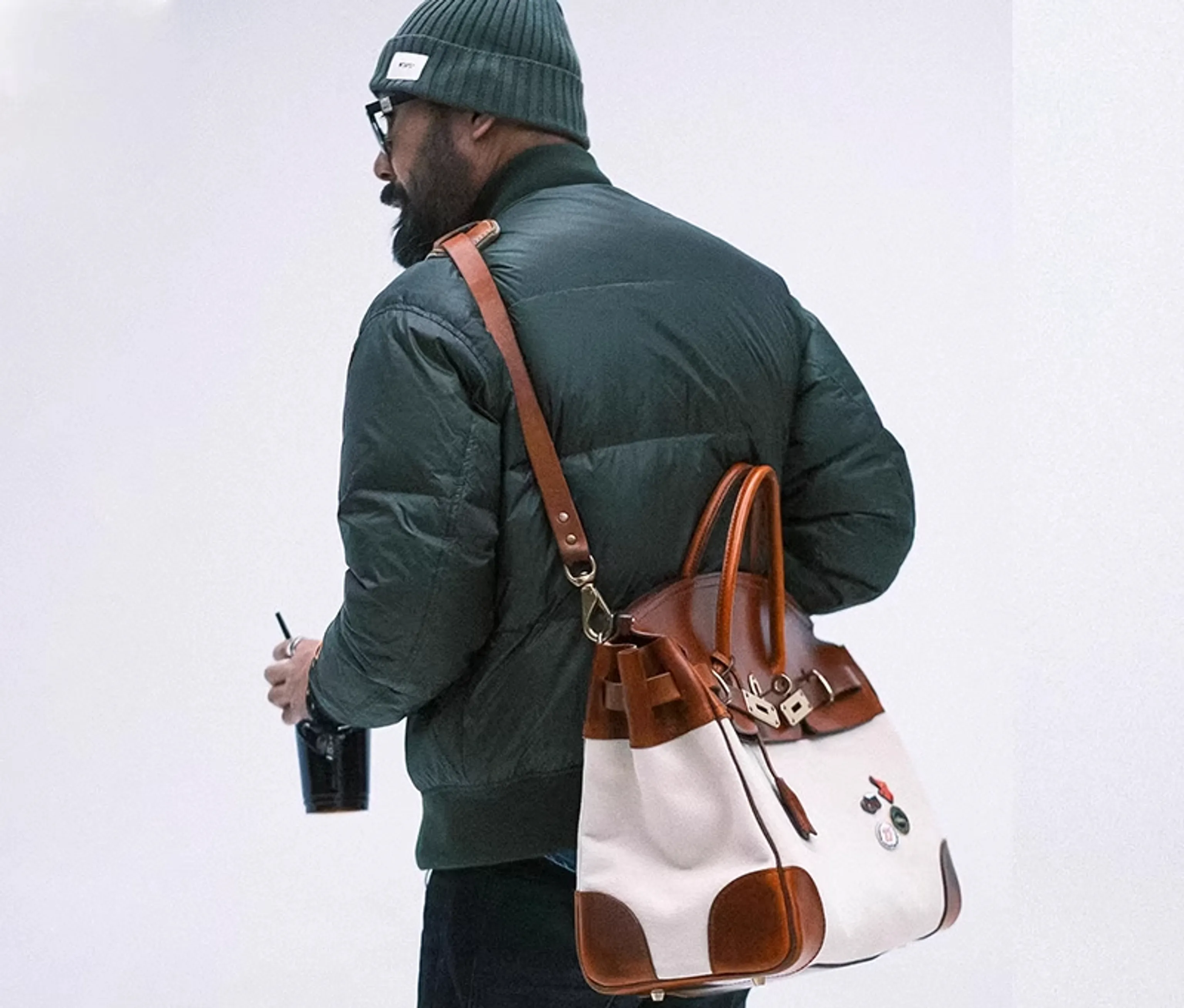 Two-Tone Canvas and Leather Handbag - Image 23