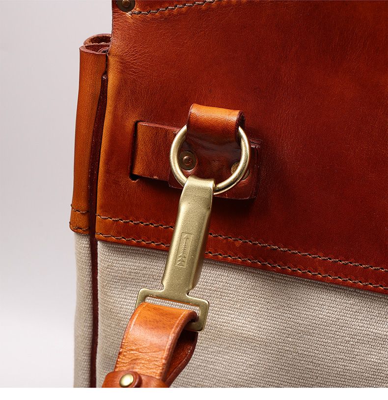 Two-Tone Canvas and Leather Handbag - Image 3