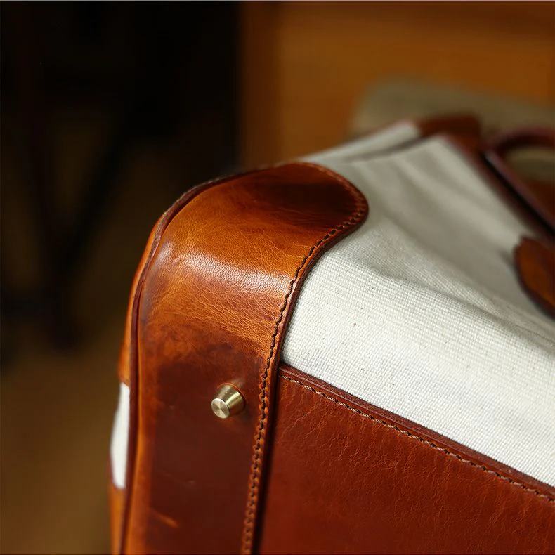 Two-Tone Canvas and Leather Handbag - Image 4