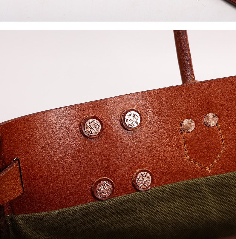 Two-Tone Canvas and Leather Handbag - Image 6