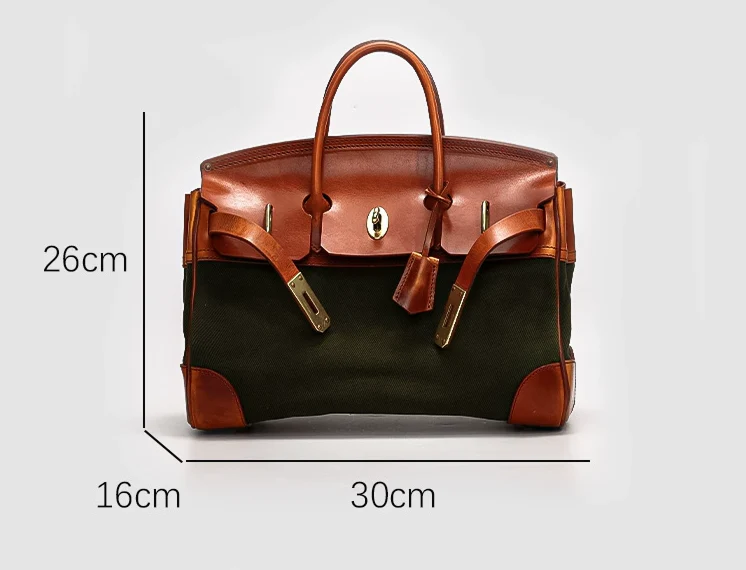 Two-Tone Canvas and Leather Handbag - Image 9