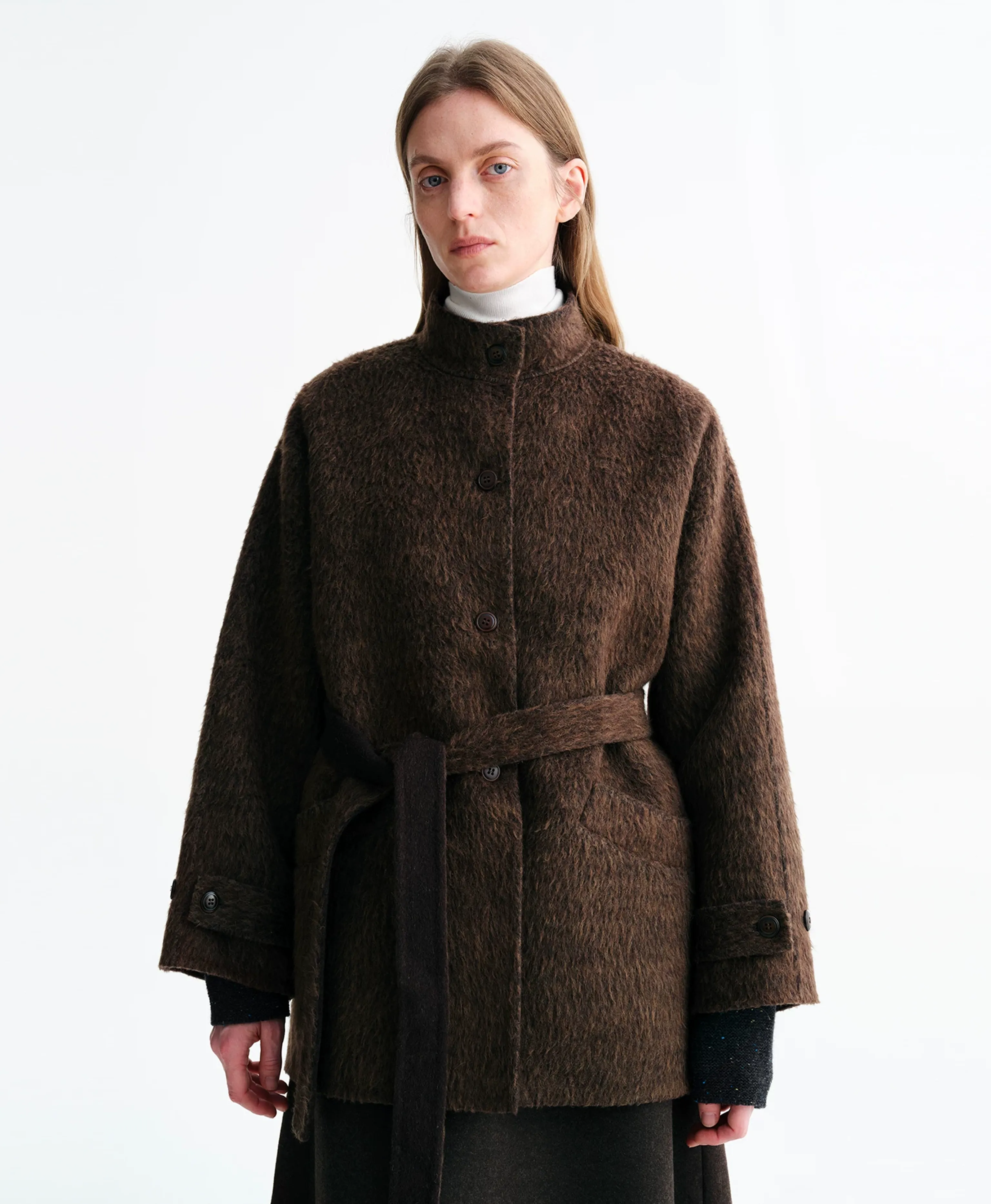 Two-Tone Double-Faced Wool Short Coat - Image 3