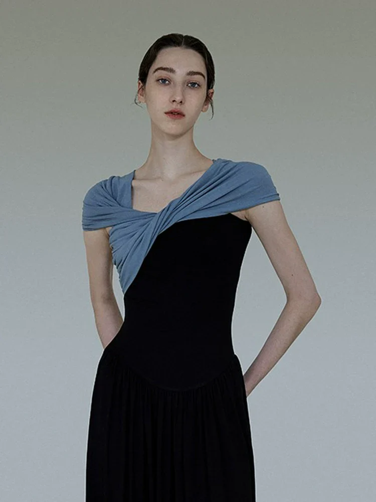 Two-Tone Draped Knit Maxi Dress