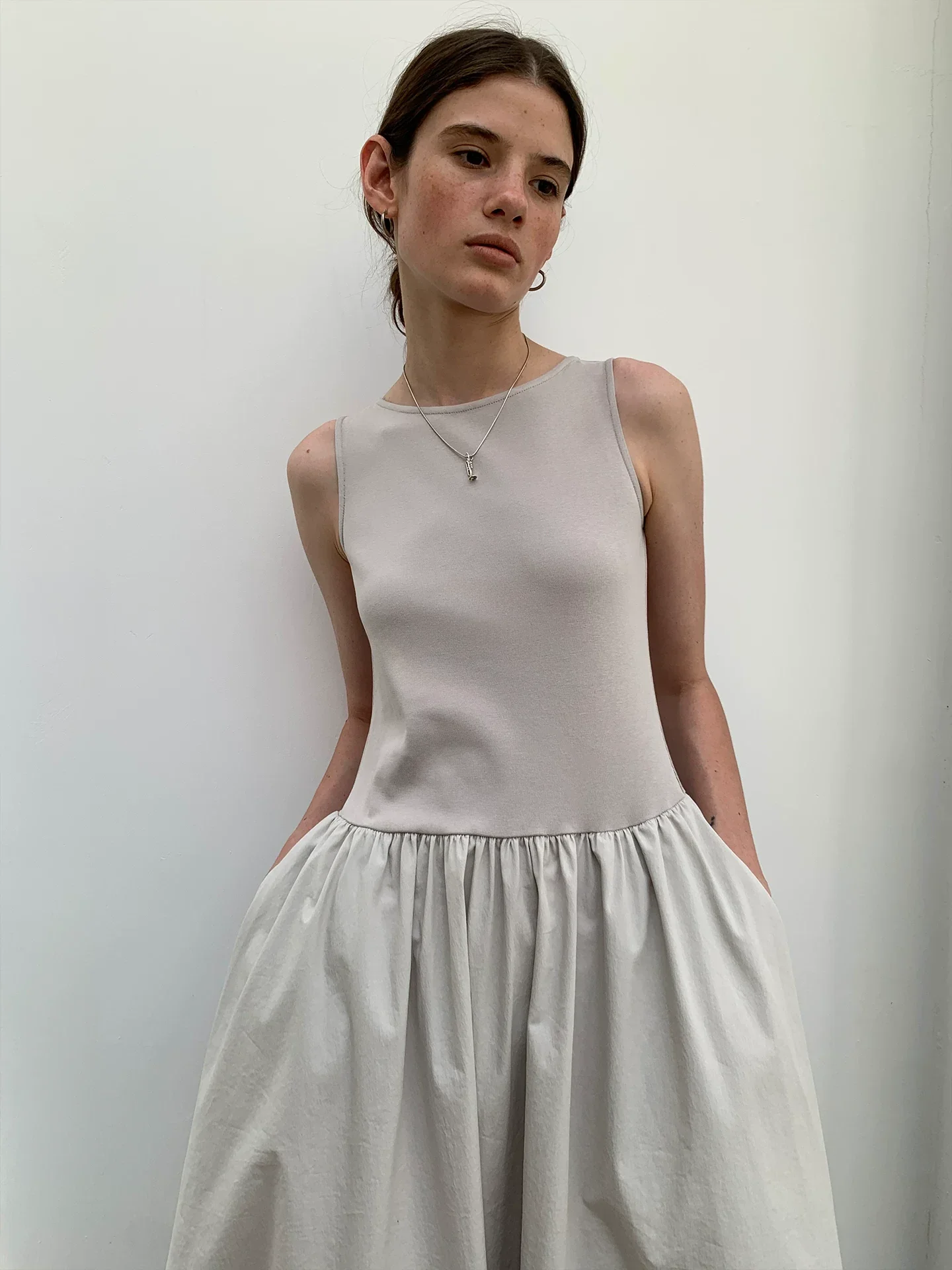 Two-Tone Knit-Poplin Midi Dress - Image 4
