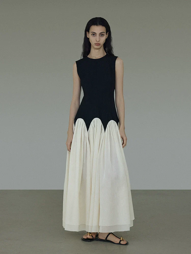 Two-Tone Pleated Dress