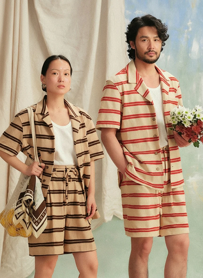 Two-Tone Striped Cuban Collar Shirt - Image 2