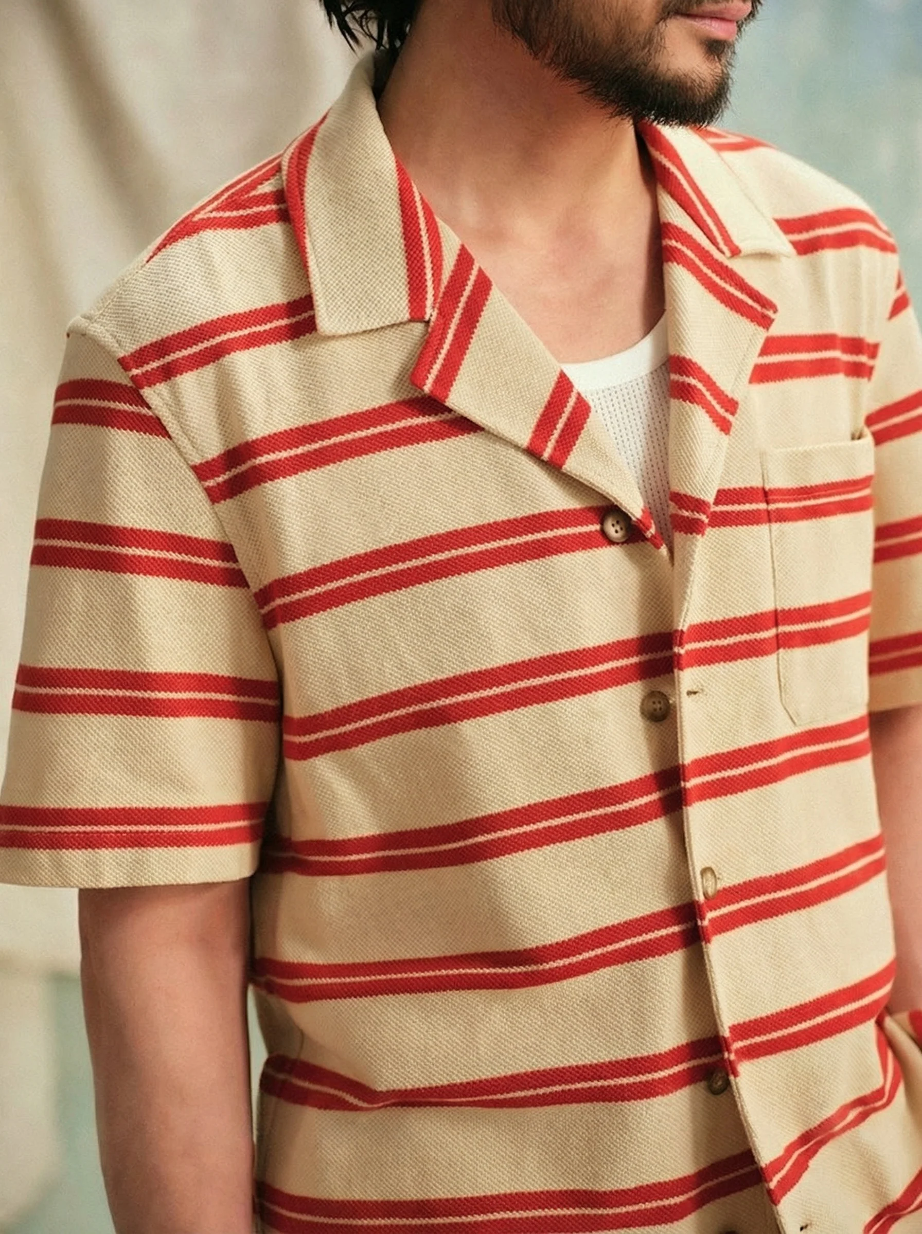 Two-Tone Striped Cuban Collar Shirt - Image 6