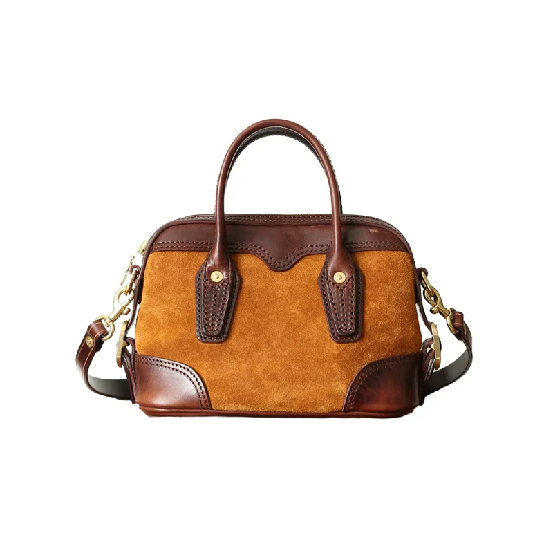 Two-Tone Suede Mini Boston Bag - Image 2
